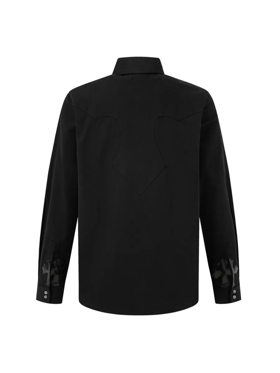 Vintage Flame Leather Patchwork Utility Shirt - Black, photo 2