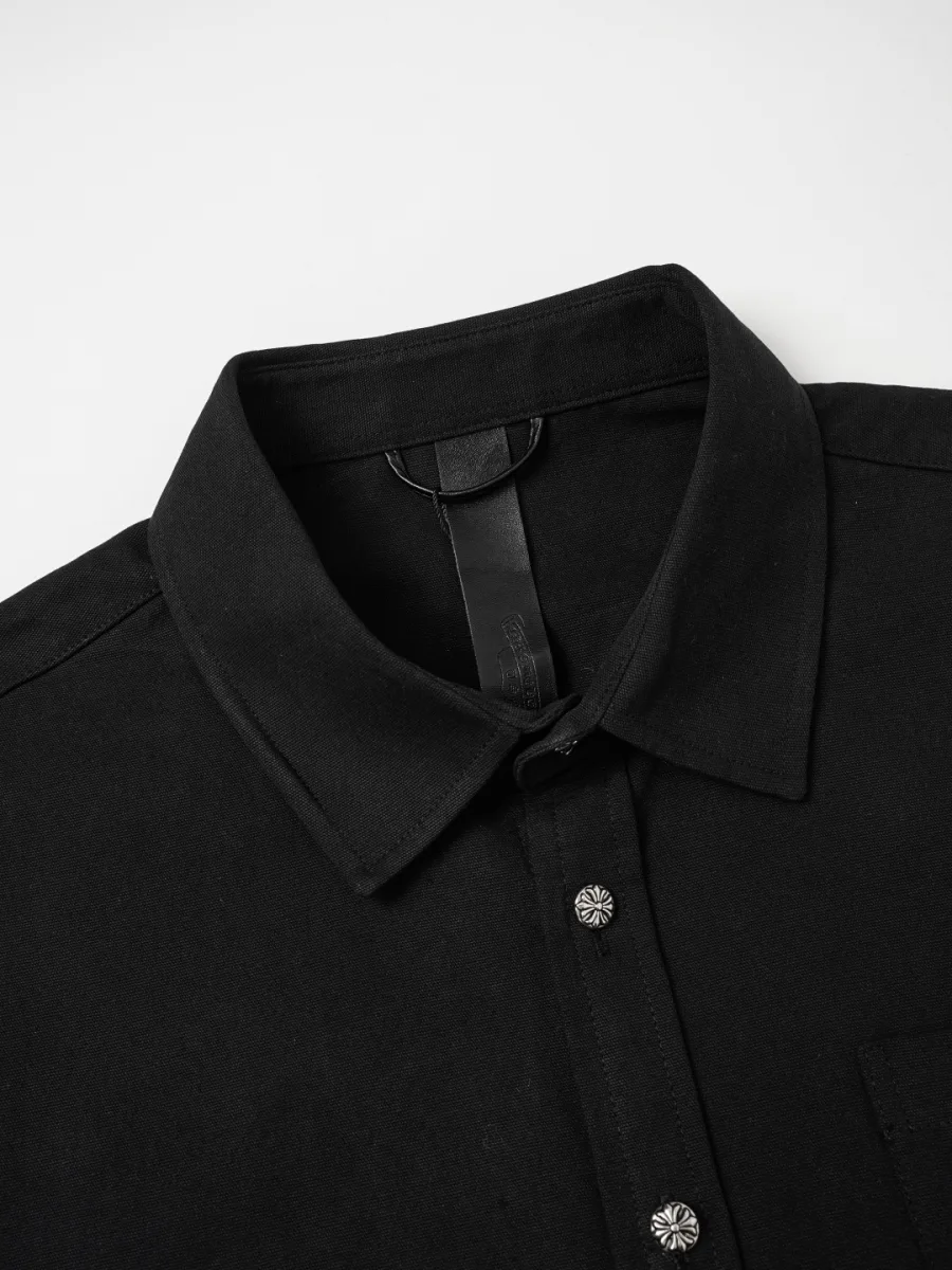 Vintage Flame Leather Patchwork Utility Shirt - Black, photo 3