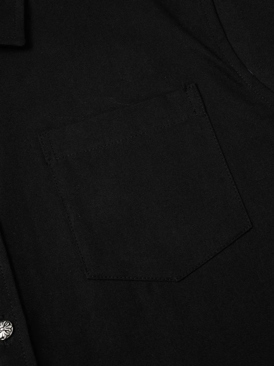 Vintage Flame Leather Patchwork Utility Shirt - Black, photo 8
