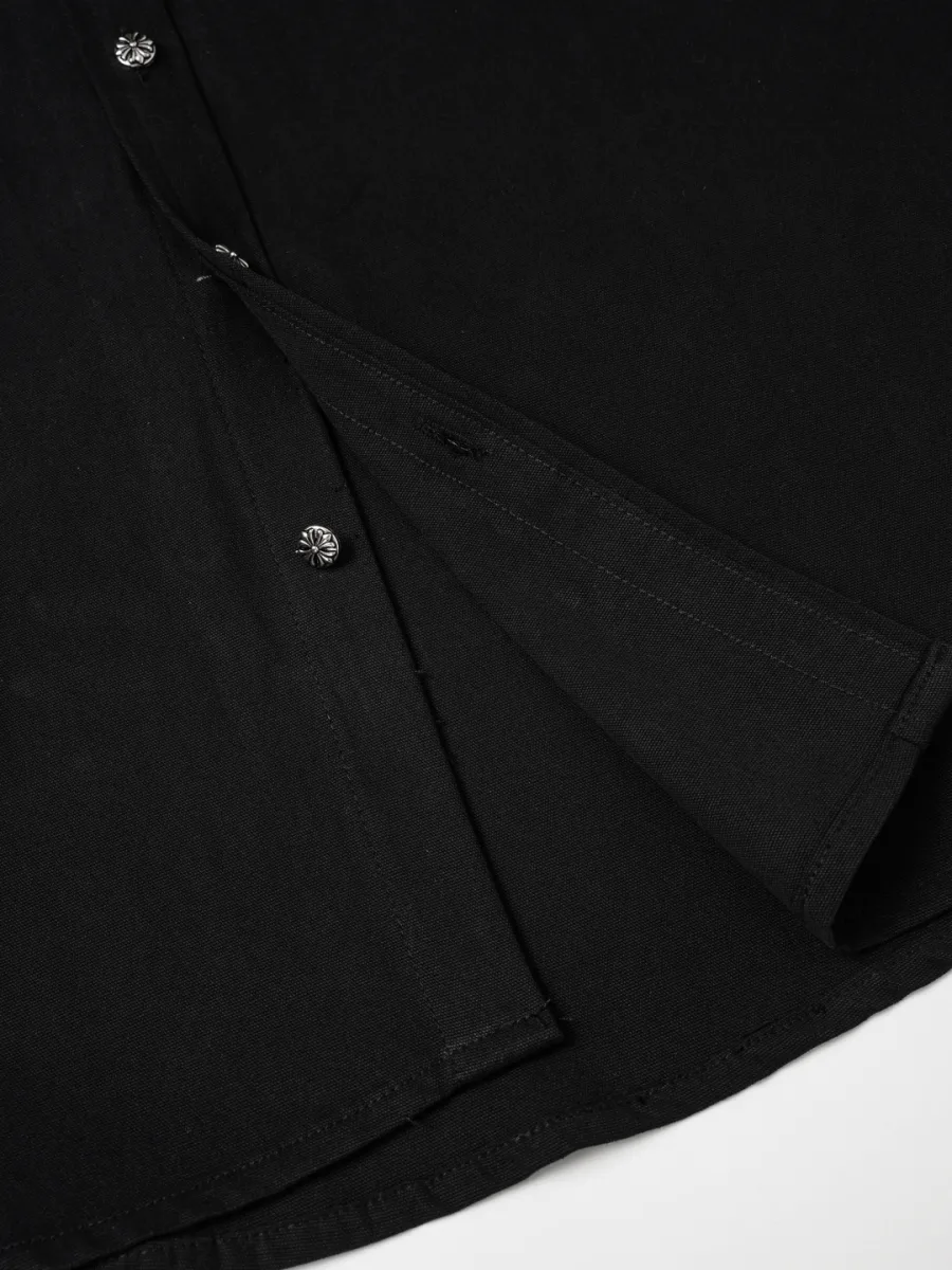 Vintage Flame Leather Patchwork Utility Shirt - Black, photo 9