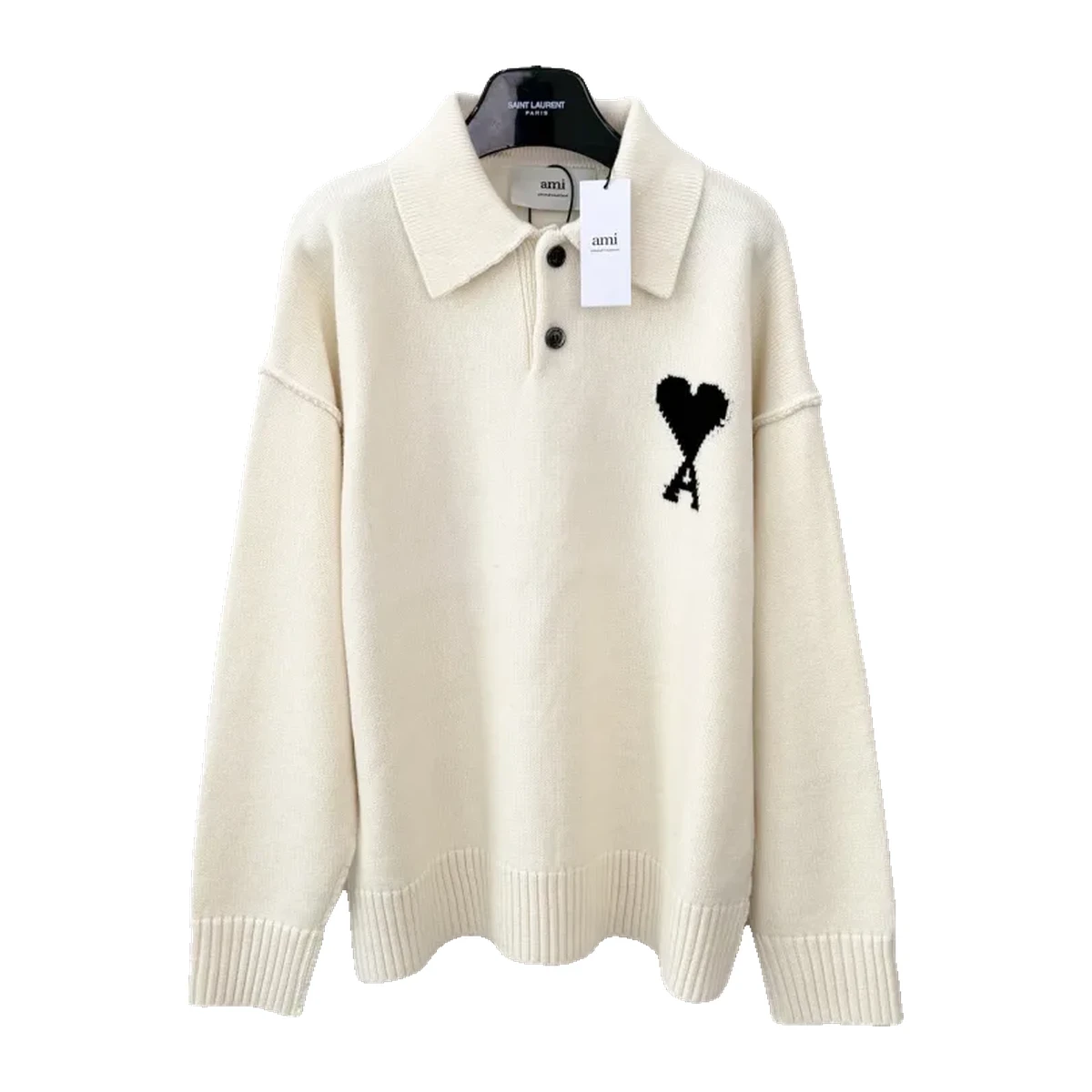 Heart A Logo Polo Knit Sweater - Cream