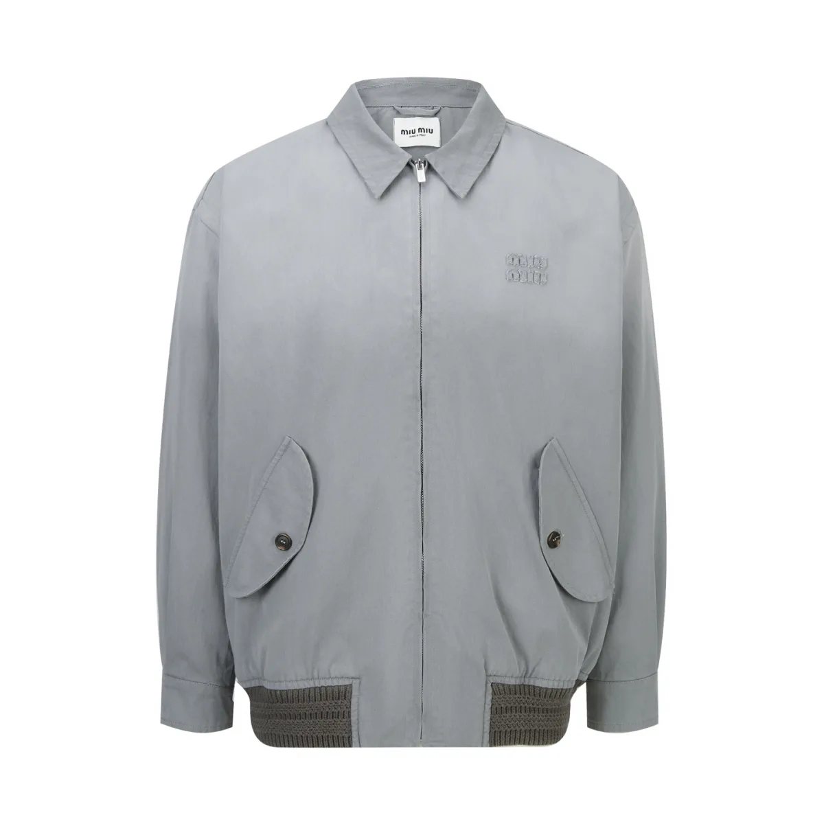 Logo Embroidered Distressed Zip Jacket - Grey