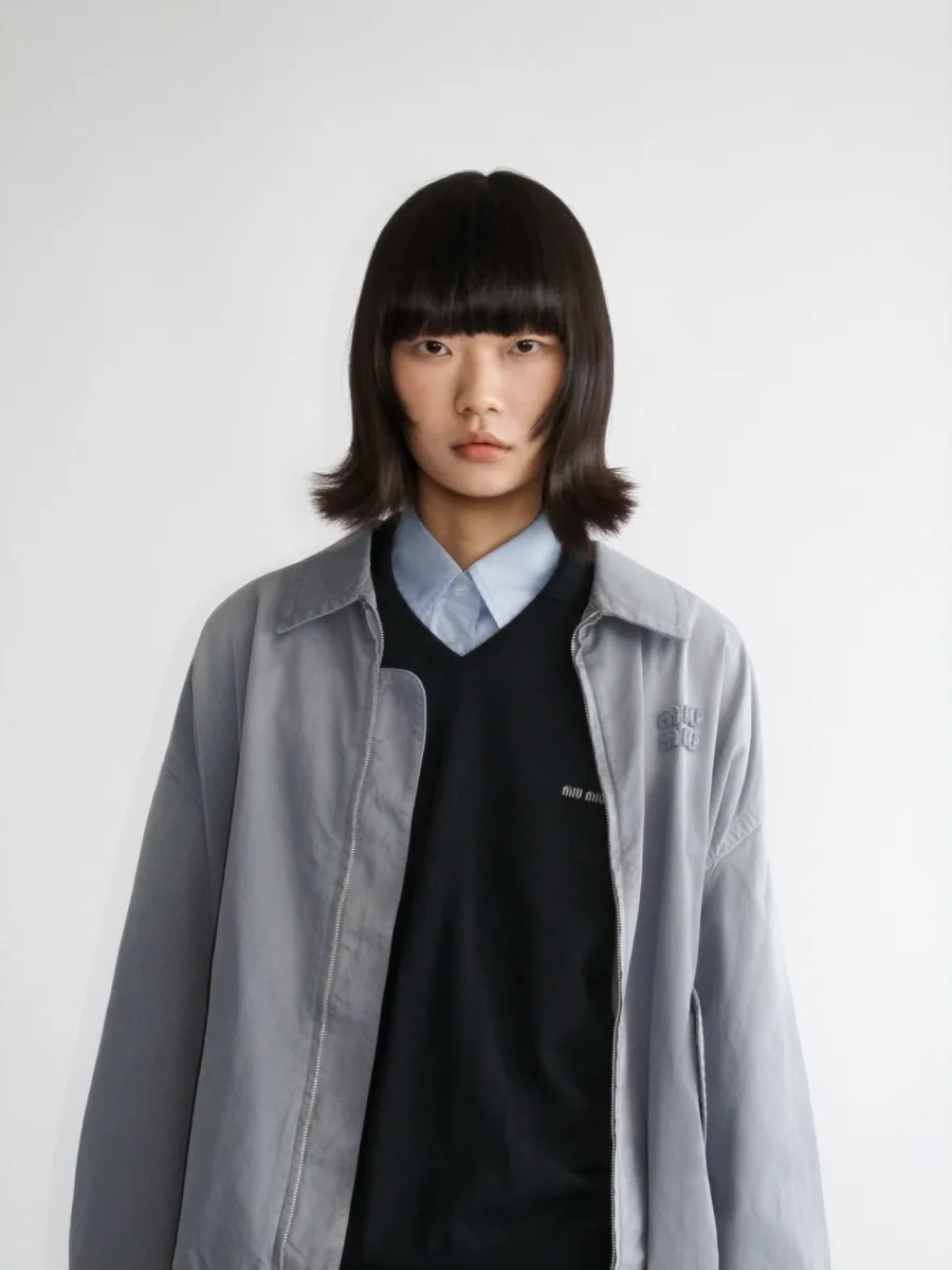 Logo Embroidered Distressed Zip Jacket - Grey, worn, photo 3