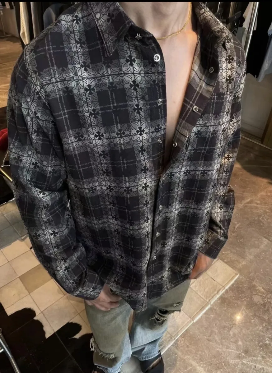 Flannel Shirt with Cross Pattern - Black, worn, photo 2