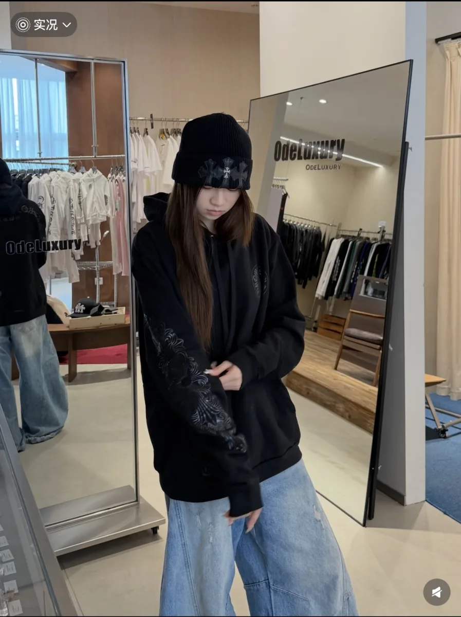 Gothic Hoodie Sweatshirt - Black, worn, photo 2