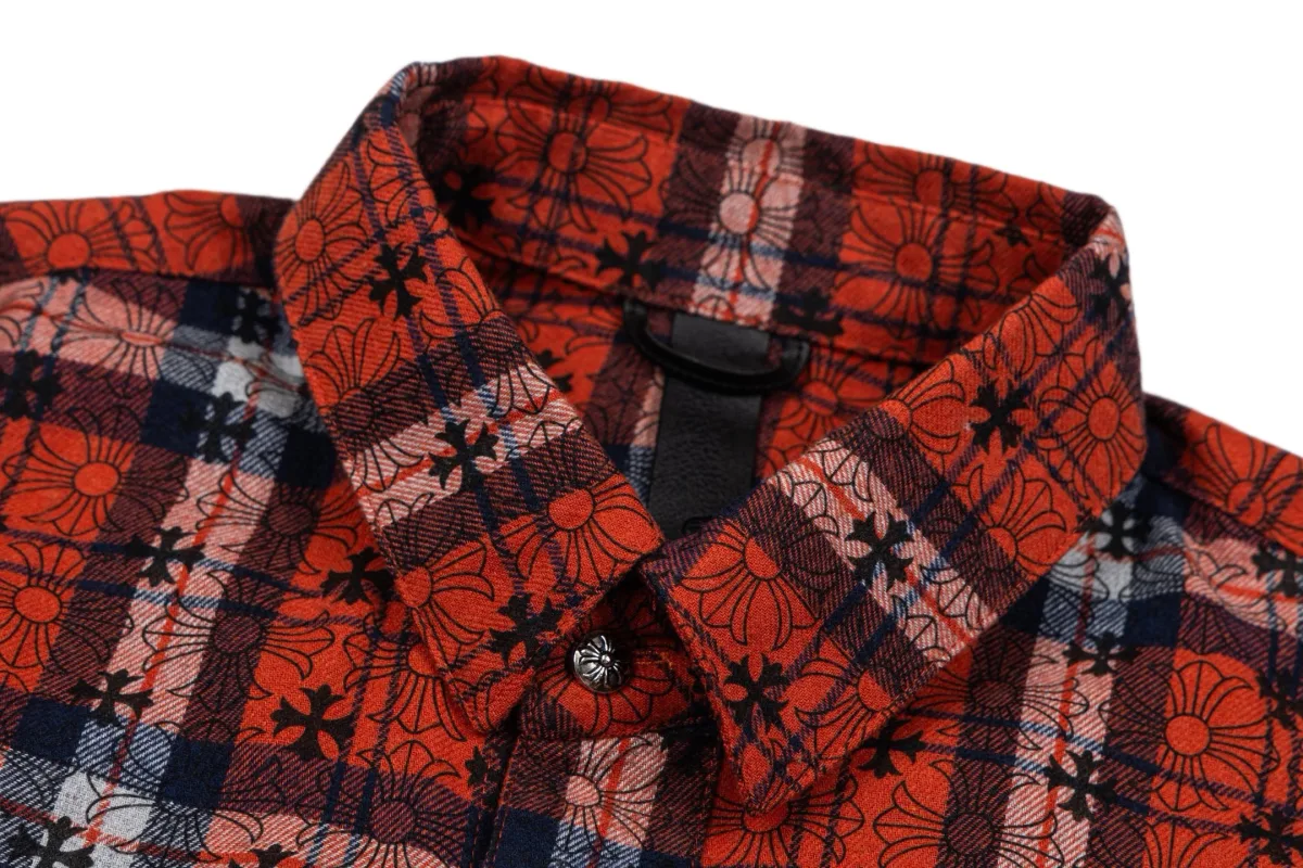Plaid Flannel Shirt with Cross Pattern - Red, photo 3