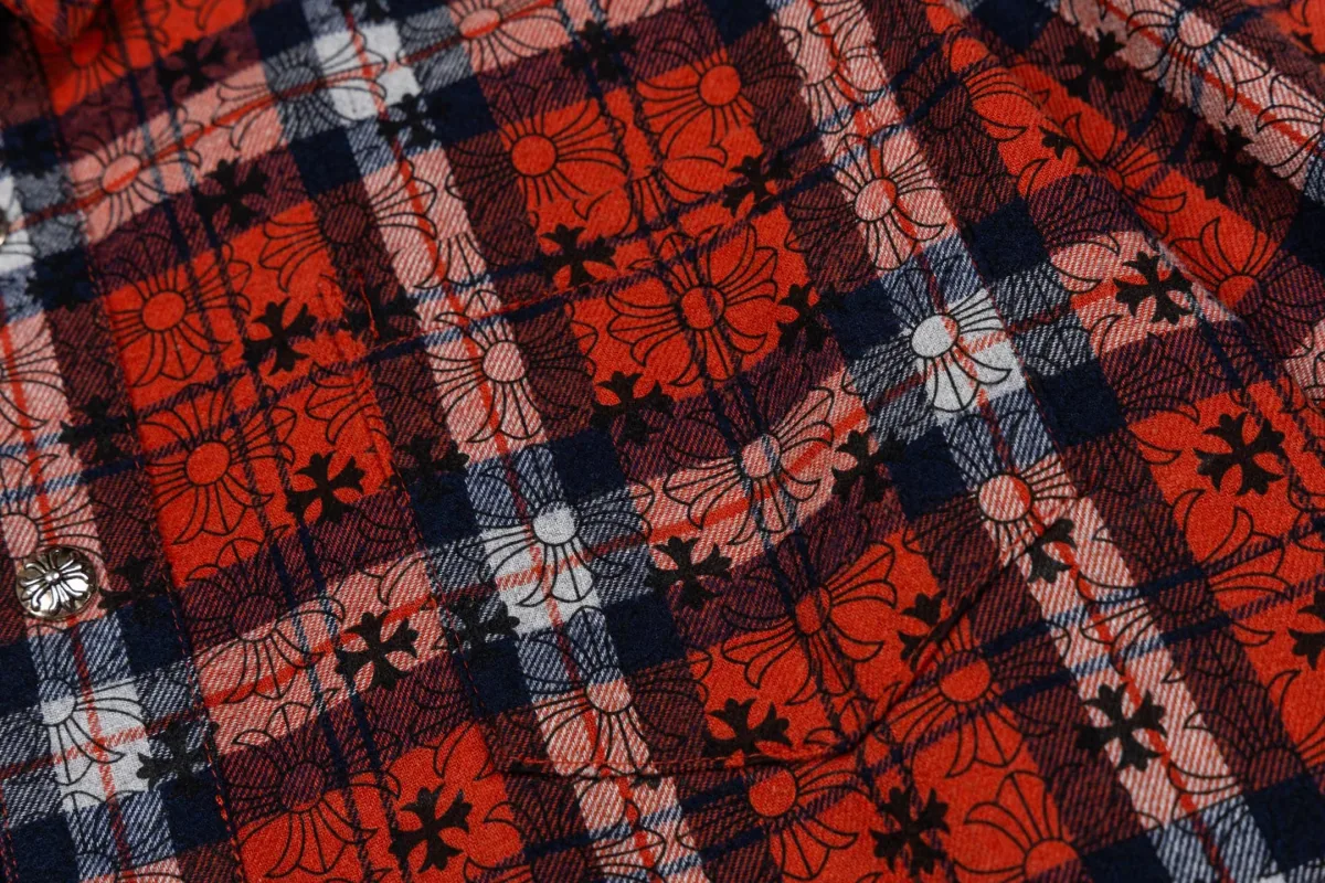 Plaid Flannel Shirt with Cross Pattern - Red, photo 4