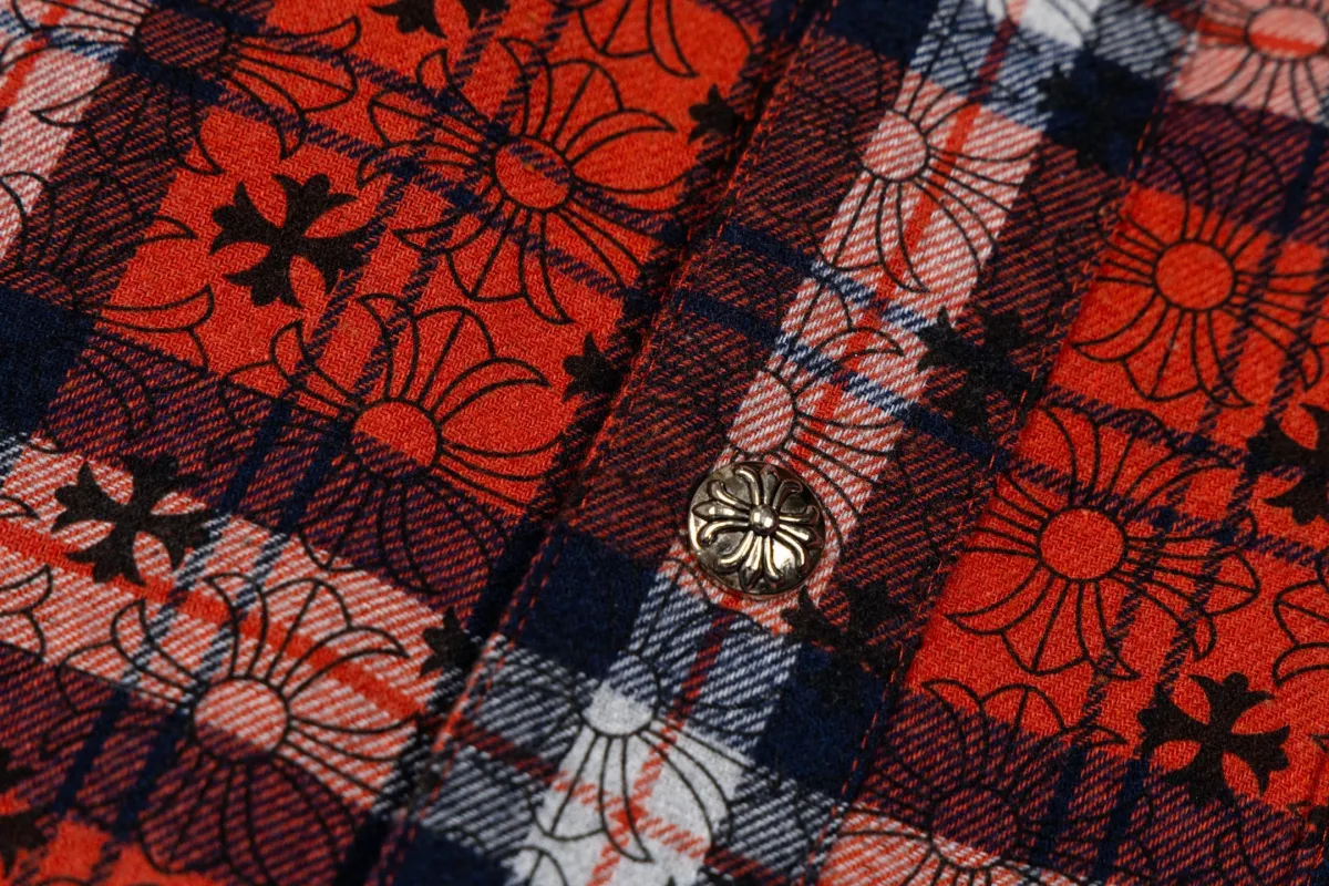 Plaid Flannel Shirt with Cross Pattern - Red, photo 5