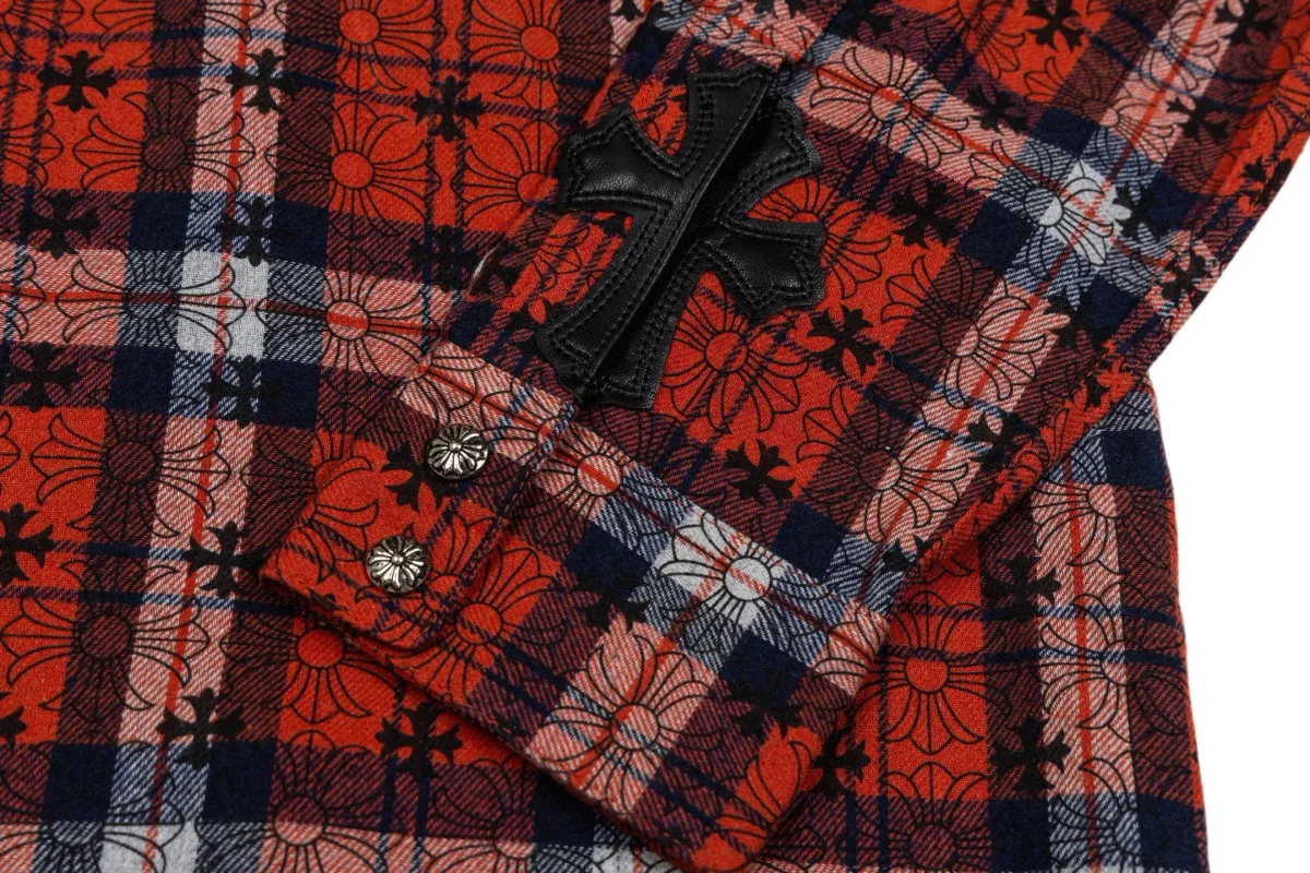 Plaid Flannel Shirt with Cross Pattern - Red, photo 6