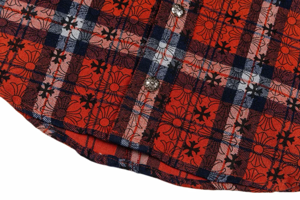 Plaid Flannel Shirt with Cross Pattern - Red, photo 7