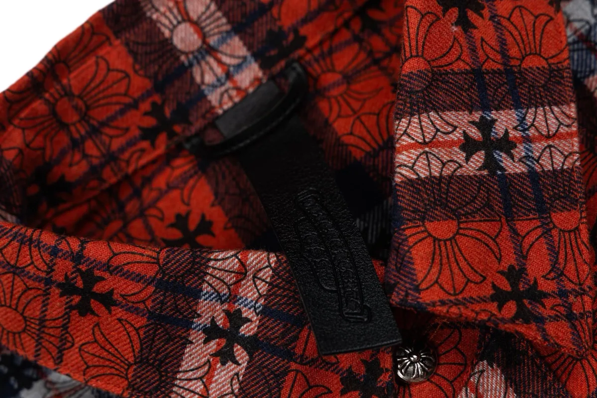 Plaid Flannel Shirt with Cross Pattern - Red, photo 8