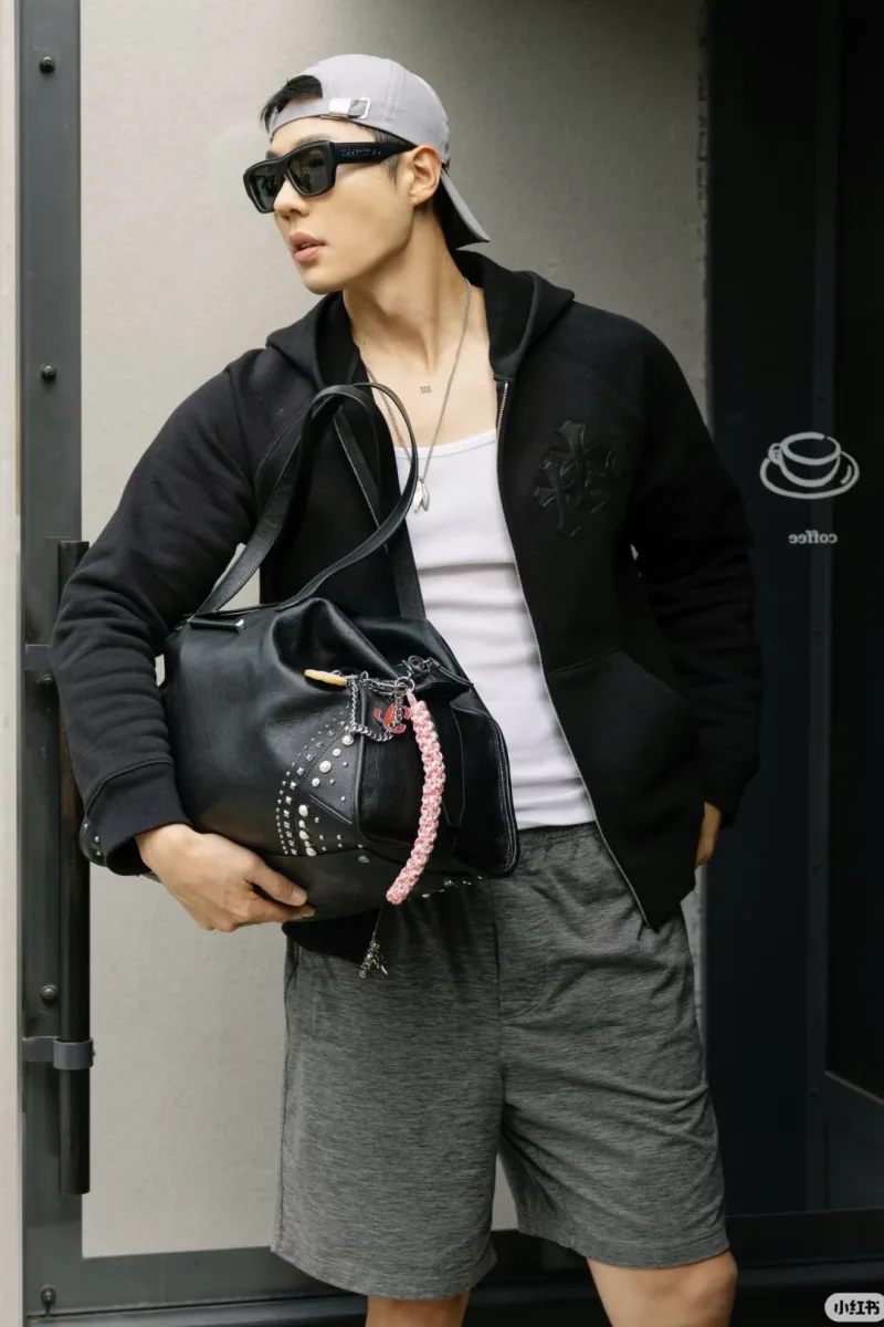 Zip-Up Hoodie with Embroidered Cross - Black, worn, photo 2