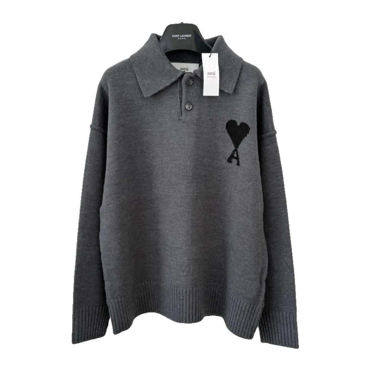 Heart A Logo Polo Knit Sweater - Charcoal Grey