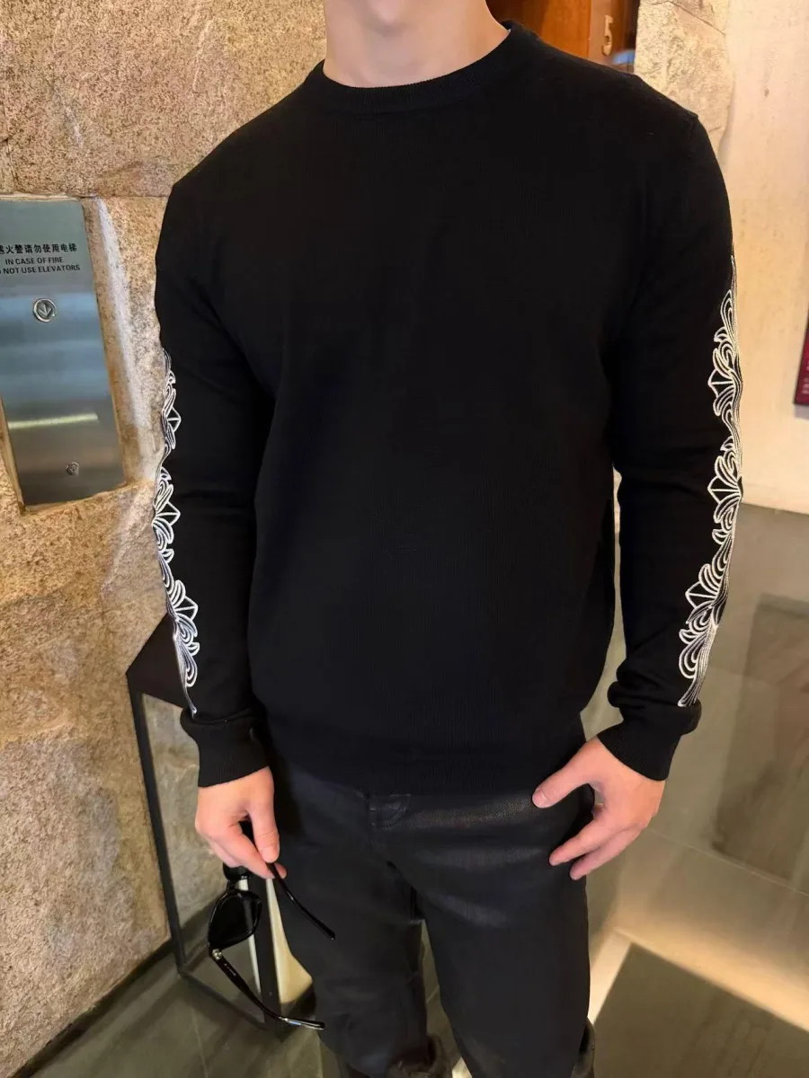 Embroidered Logo Knit Sweatshirt - Black, worn, photo 7