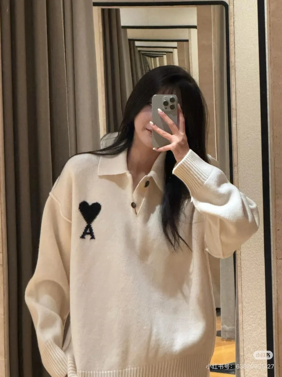 Heart A Logo Polo Knit Sweater - Cream, worn, photo 1