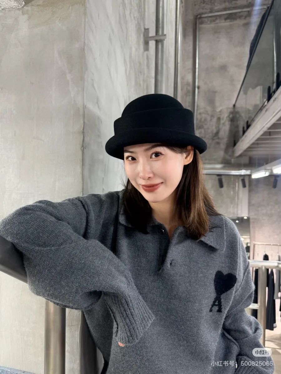Heart A Logo Polo Knit Sweater - Charcoal Grey, worn, photo 2