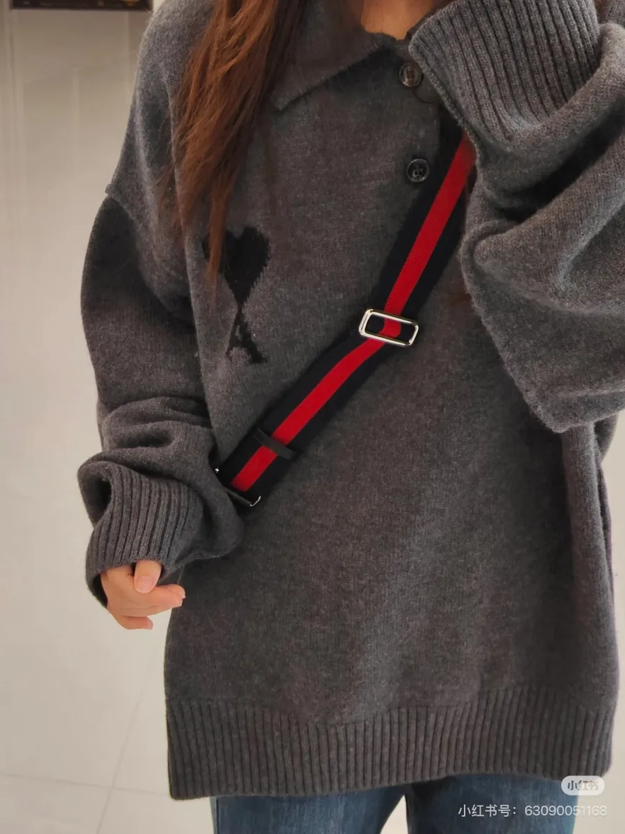 Heart A Logo Polo Knit Sweater - Charcoal Grey, worn, photo 4