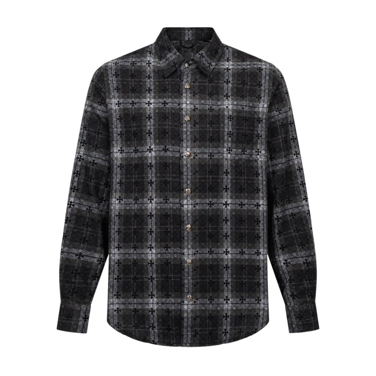 Flannel Shirt with Cross Pattern - Black