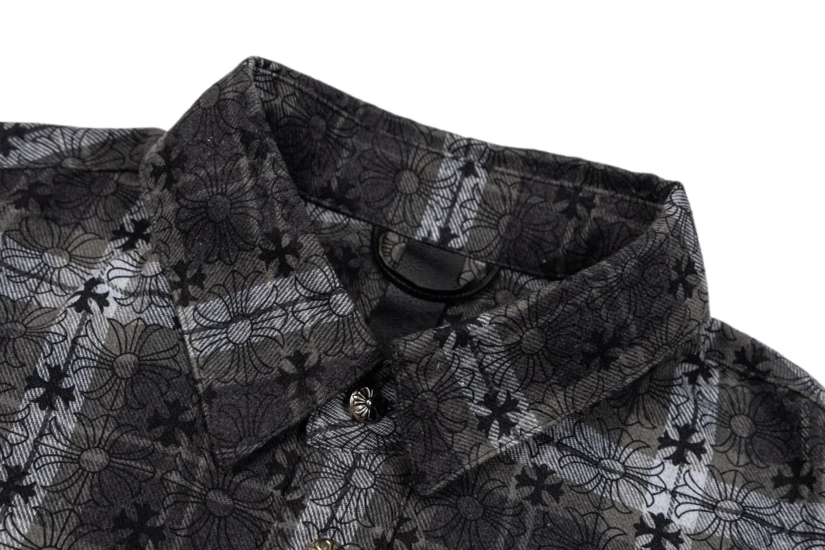 Flannel Shirt with Cross Pattern - Black, photo 3