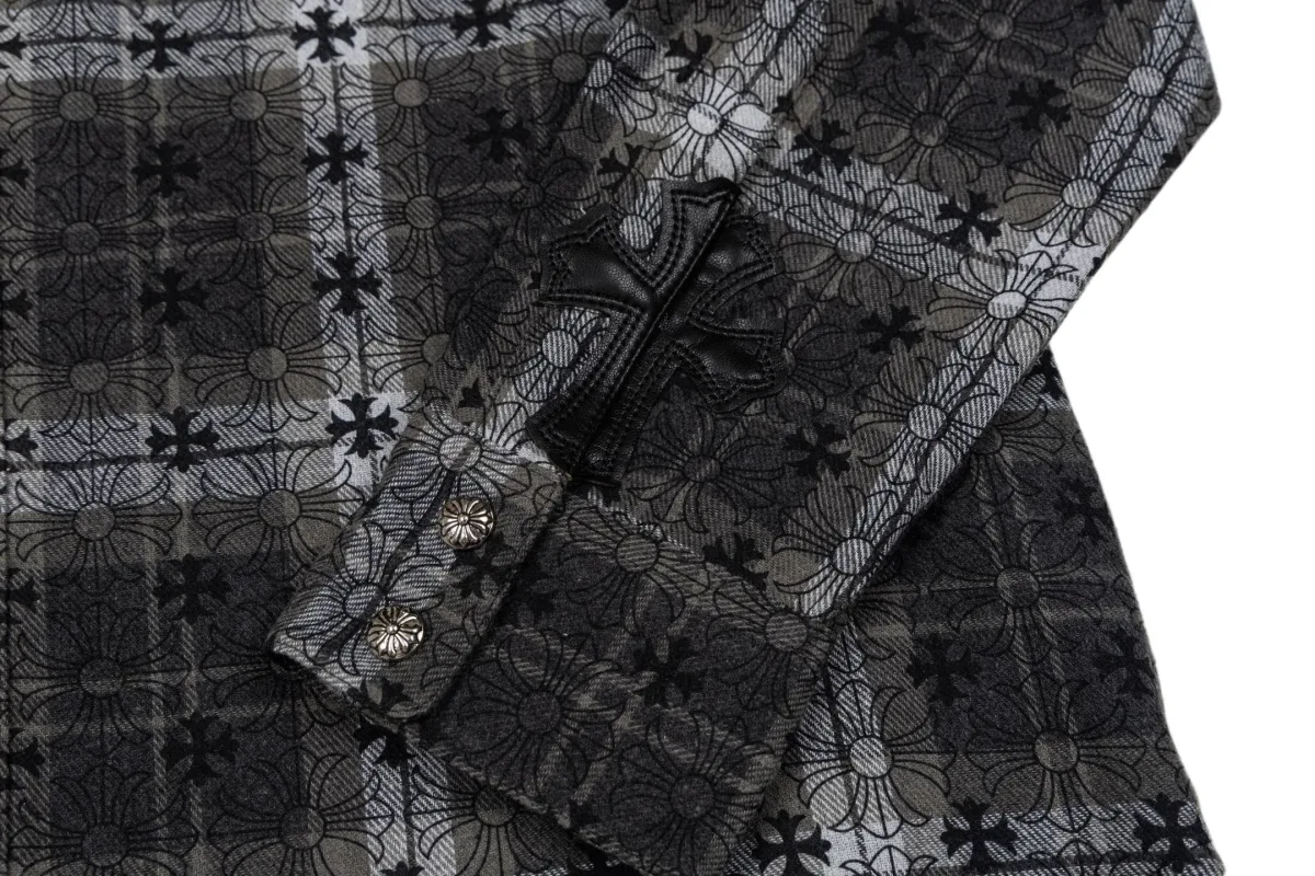 Flannel Shirt with Cross Pattern - Black, photo 6