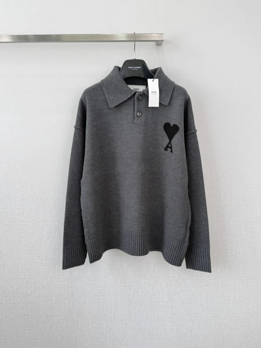 Heart A Logo Polo Knit Sweater - Charcoal Grey, photo 2