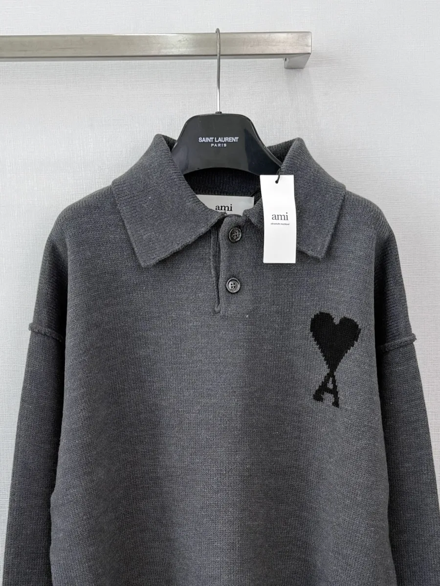 Heart A Logo Polo Knit Sweater - Charcoal Grey, photo 4