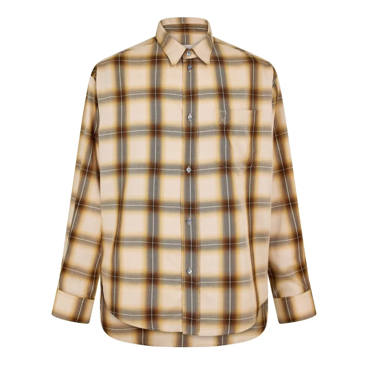 Pocket Embroidery Check Shirt - Beige