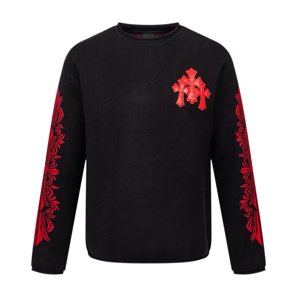 Cross Embroidery Crewneck Sweater - Black