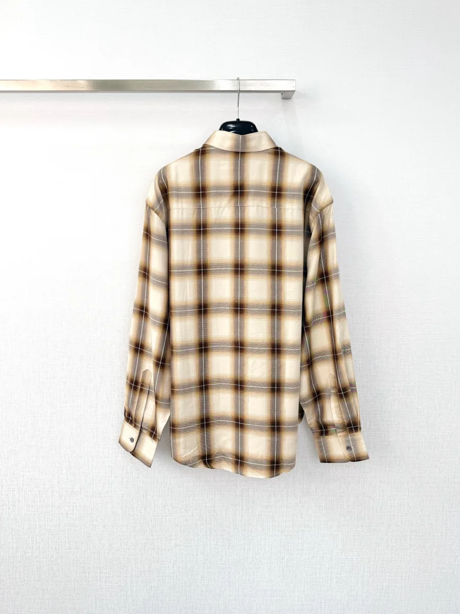 Pocket Embroidery Check Shirt - Beige, photo 3