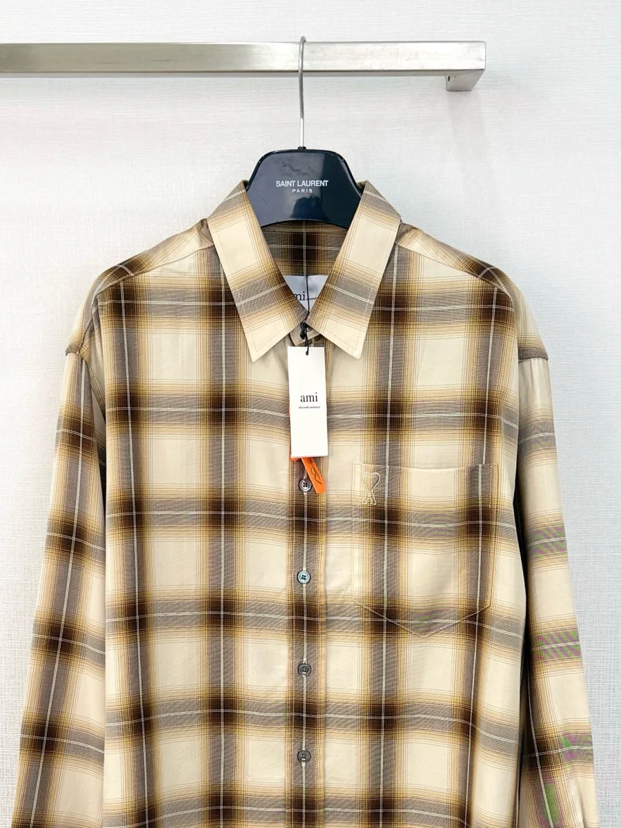 Pocket Embroidery Check Shirt - Beige, photo 4