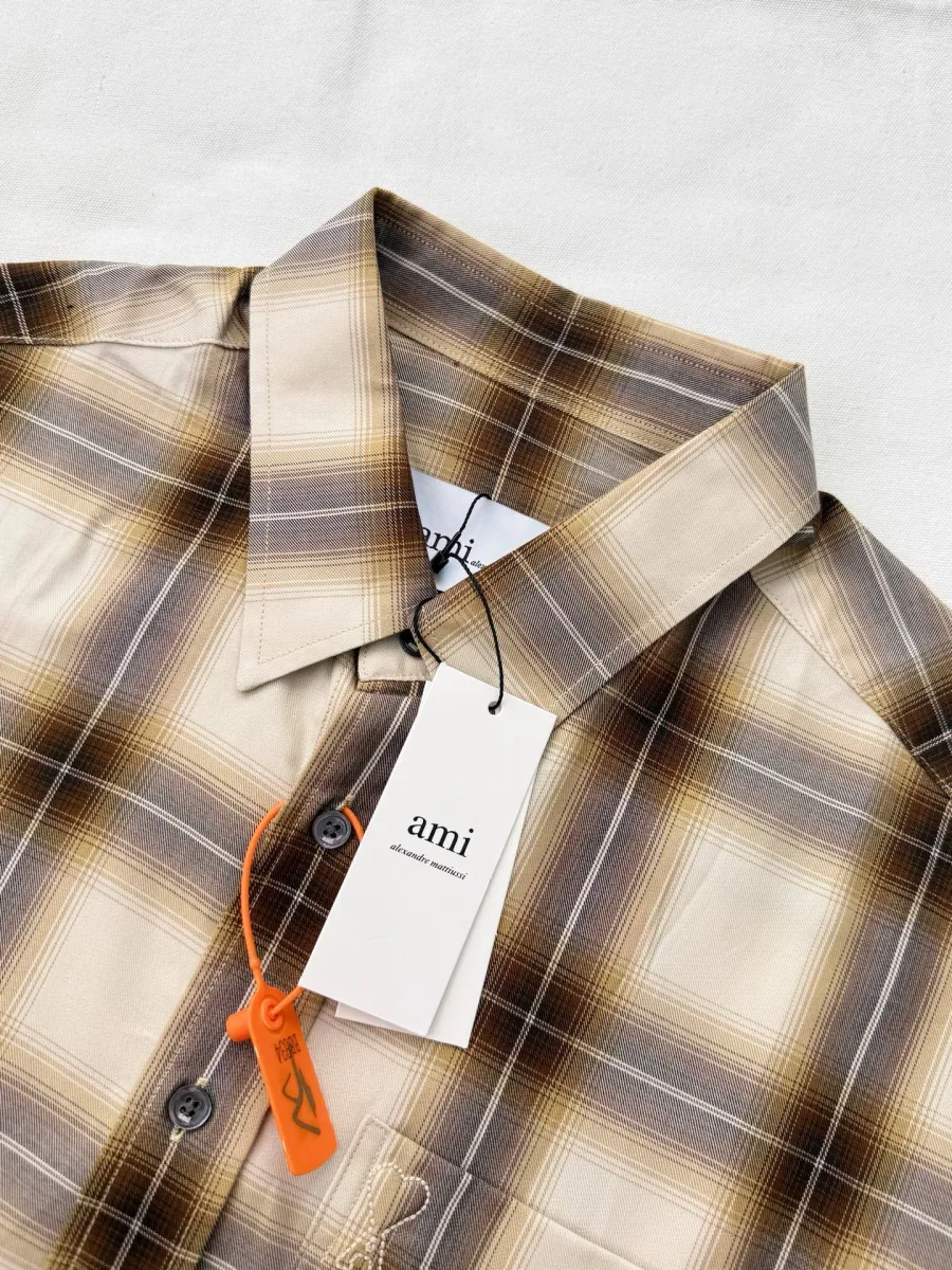 Pocket Embroidery Check Shirt - Beige, photo 5