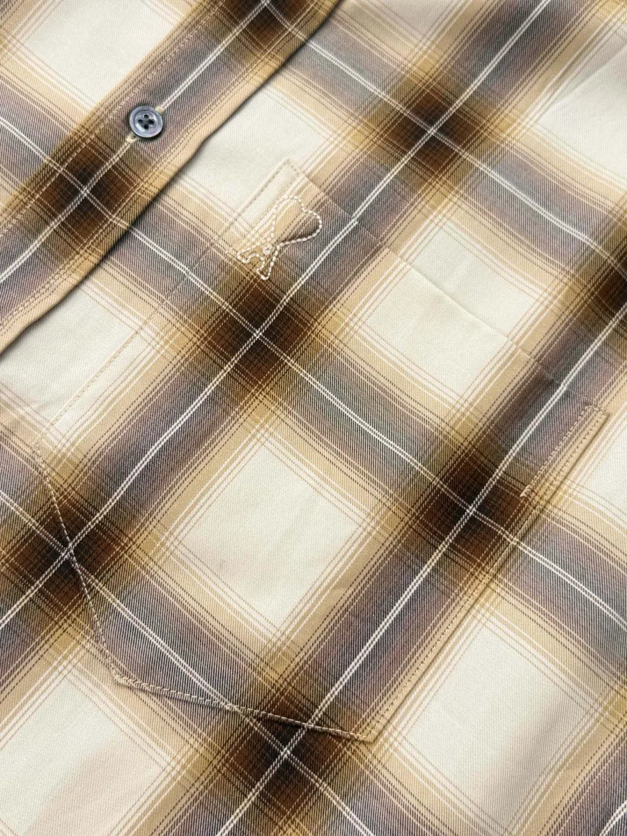 Pocket Embroidery Check Shirt - Beige, photo 6