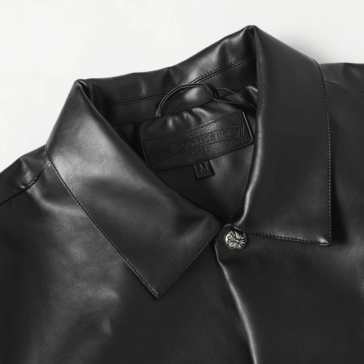 Leather Jacket with Cross Embroidery - Black, photo 3