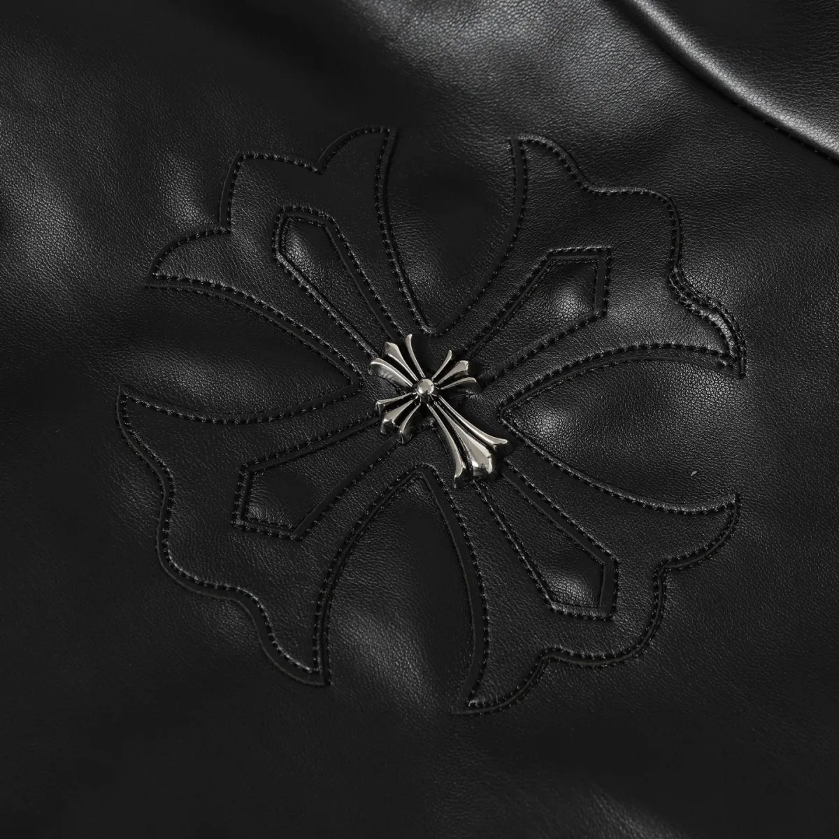 Leather Jacket with Cross Embroidery - Black, photo 4