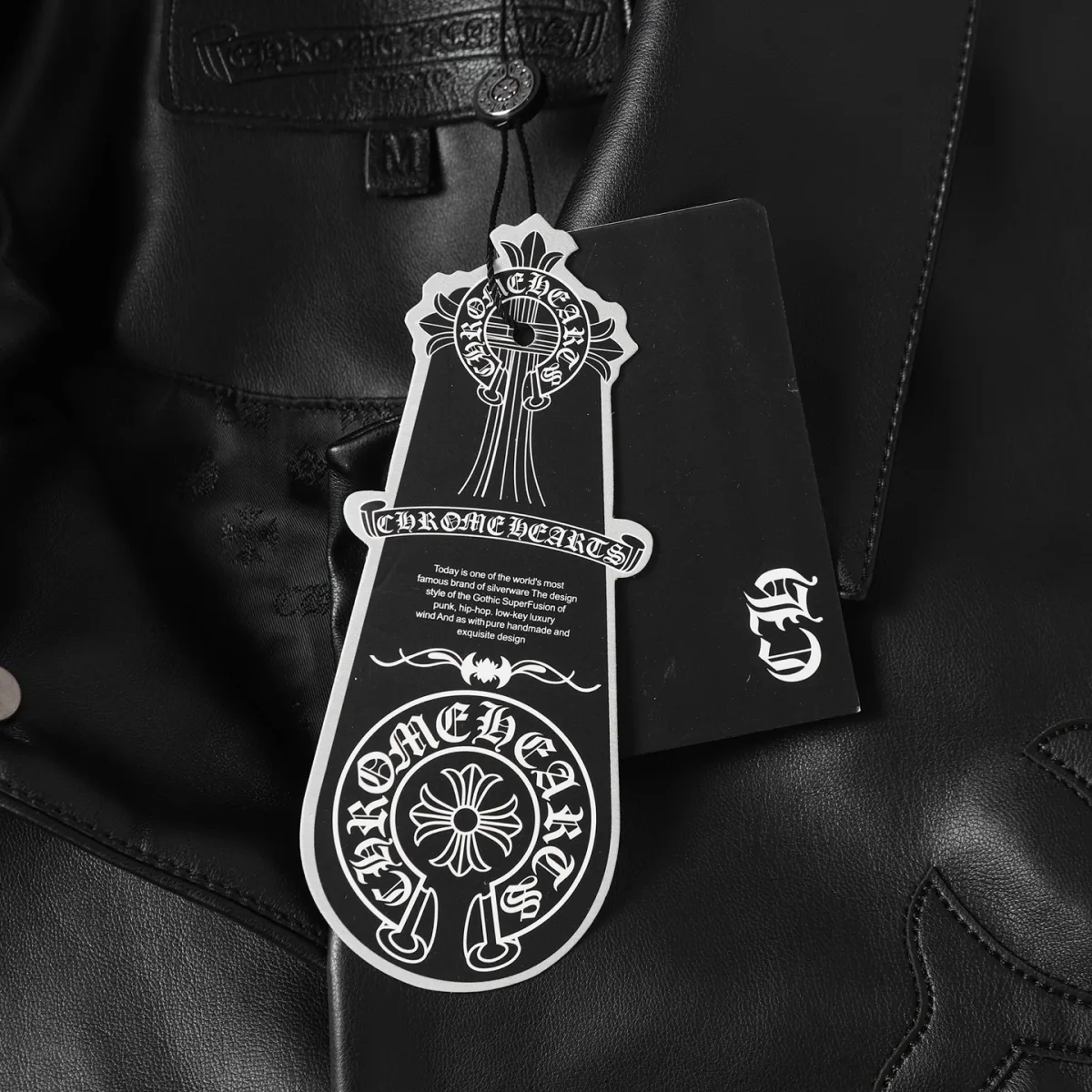 Leather Jacket with Cross Embroidery - Black, photo 8
