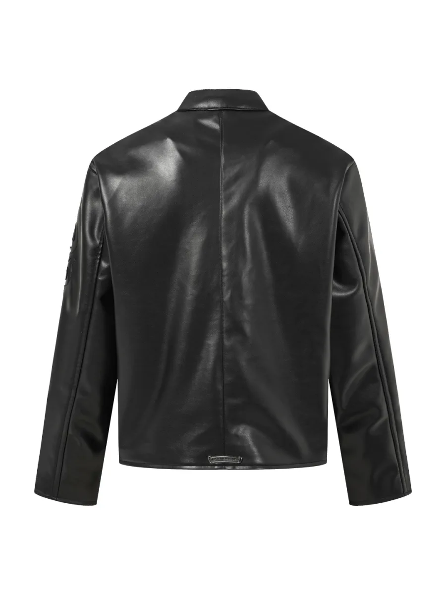 Leather Jacket with Sword Embroidery - Black, photo 2