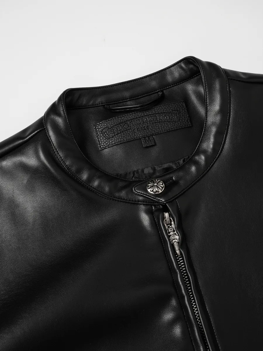 Leather Jacket with Sword Embroidery - Black, photo 3