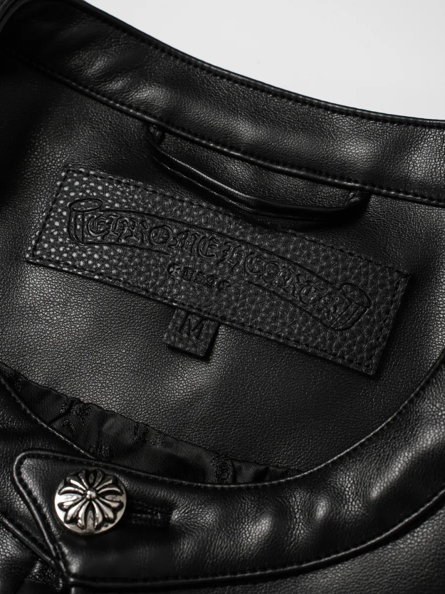 Leather Jacket with Sword Embroidery - Black, photo 4