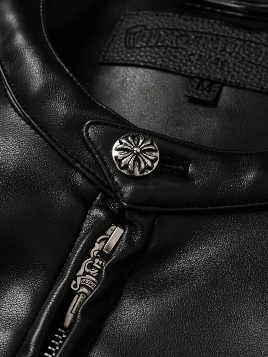 Leather Jacket with Sword Embroidery - Black, photo 5