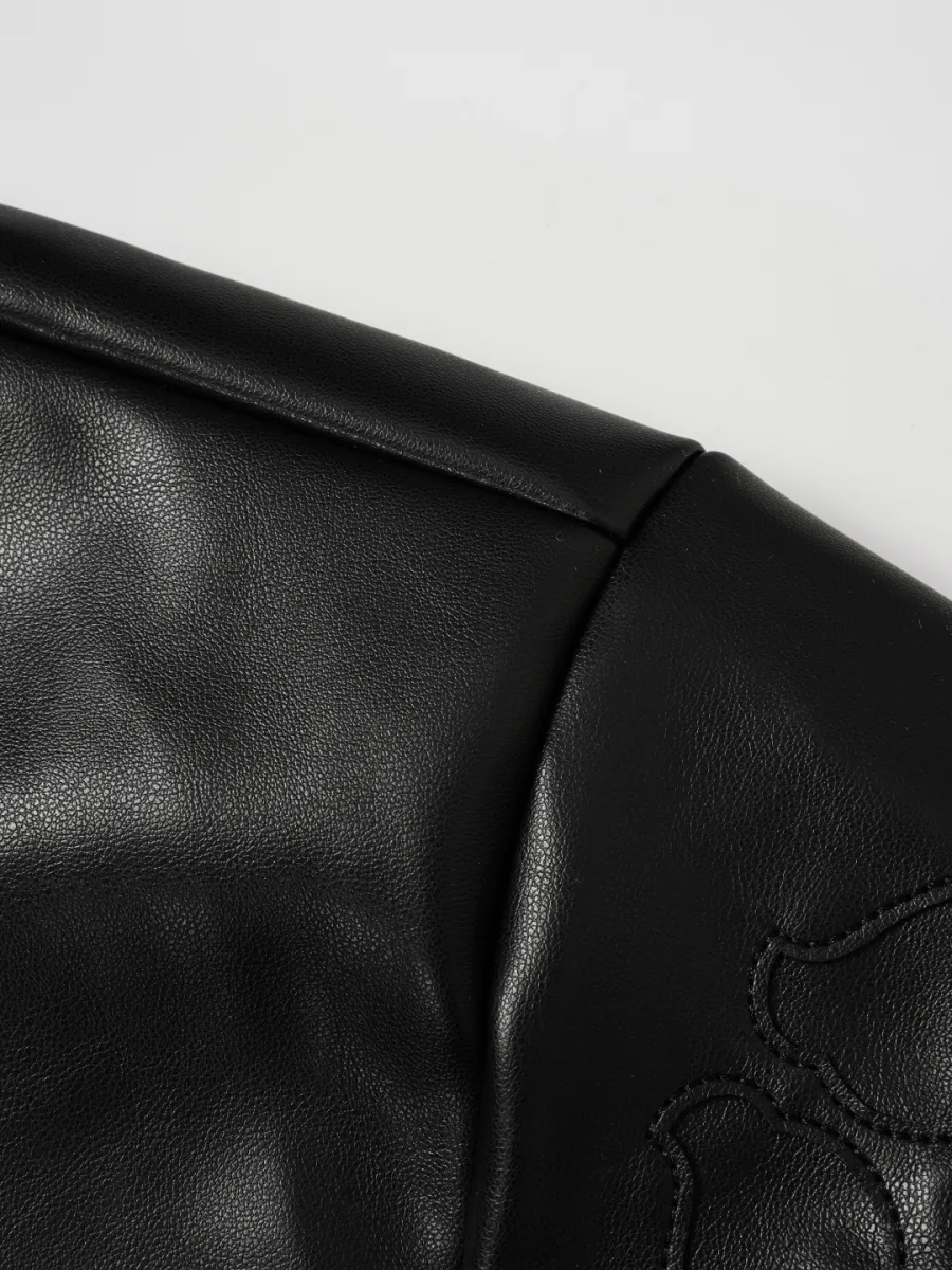 Leather Jacket with Sword Embroidery - Black, photo 6