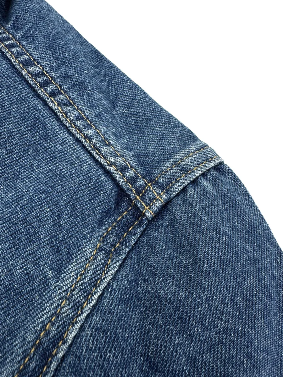 Woven Leather Denim Jacket - Medium Blue, photo 7