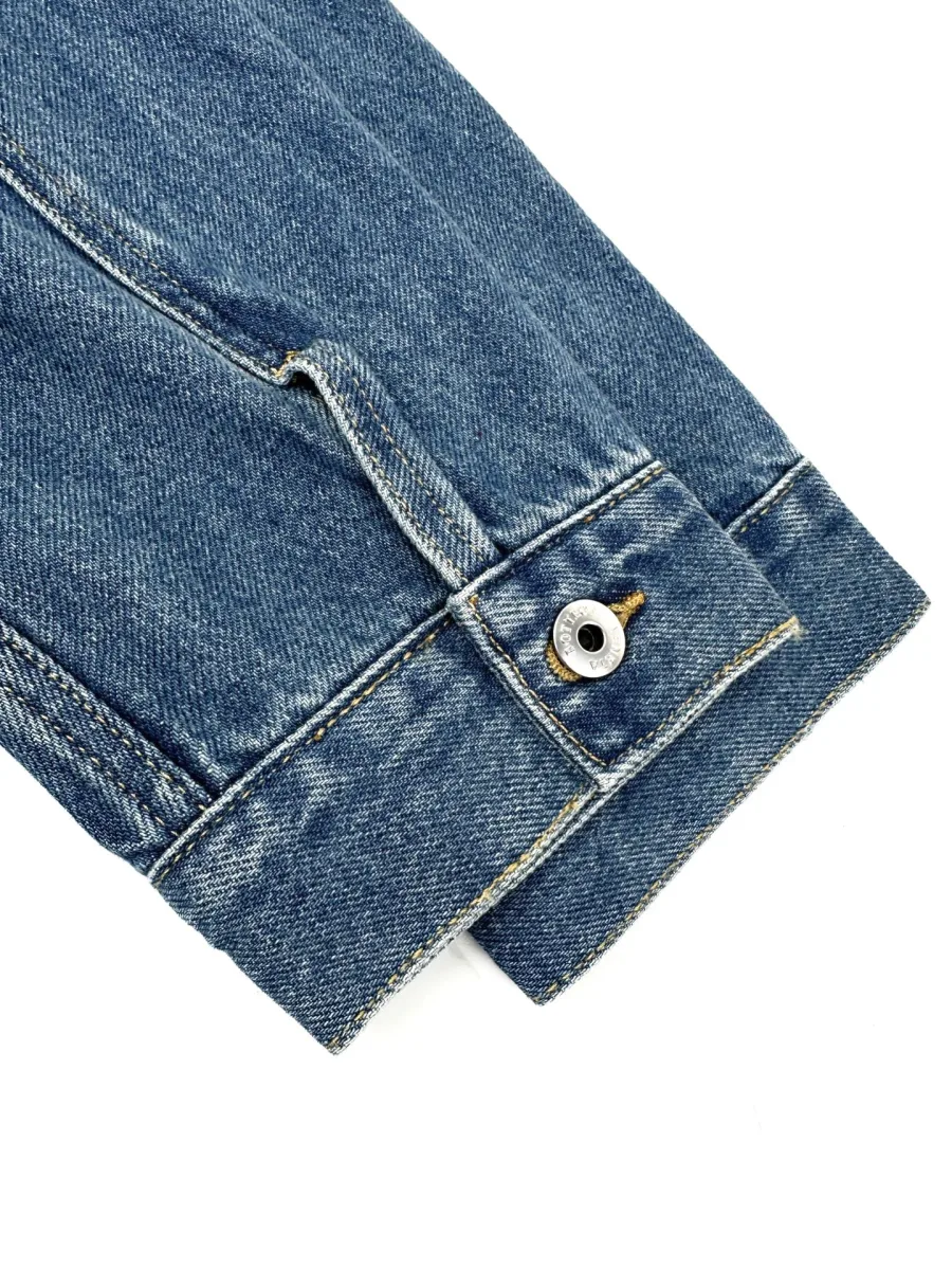 Woven Leather Denim Jacket - Medium Blue, photo 8