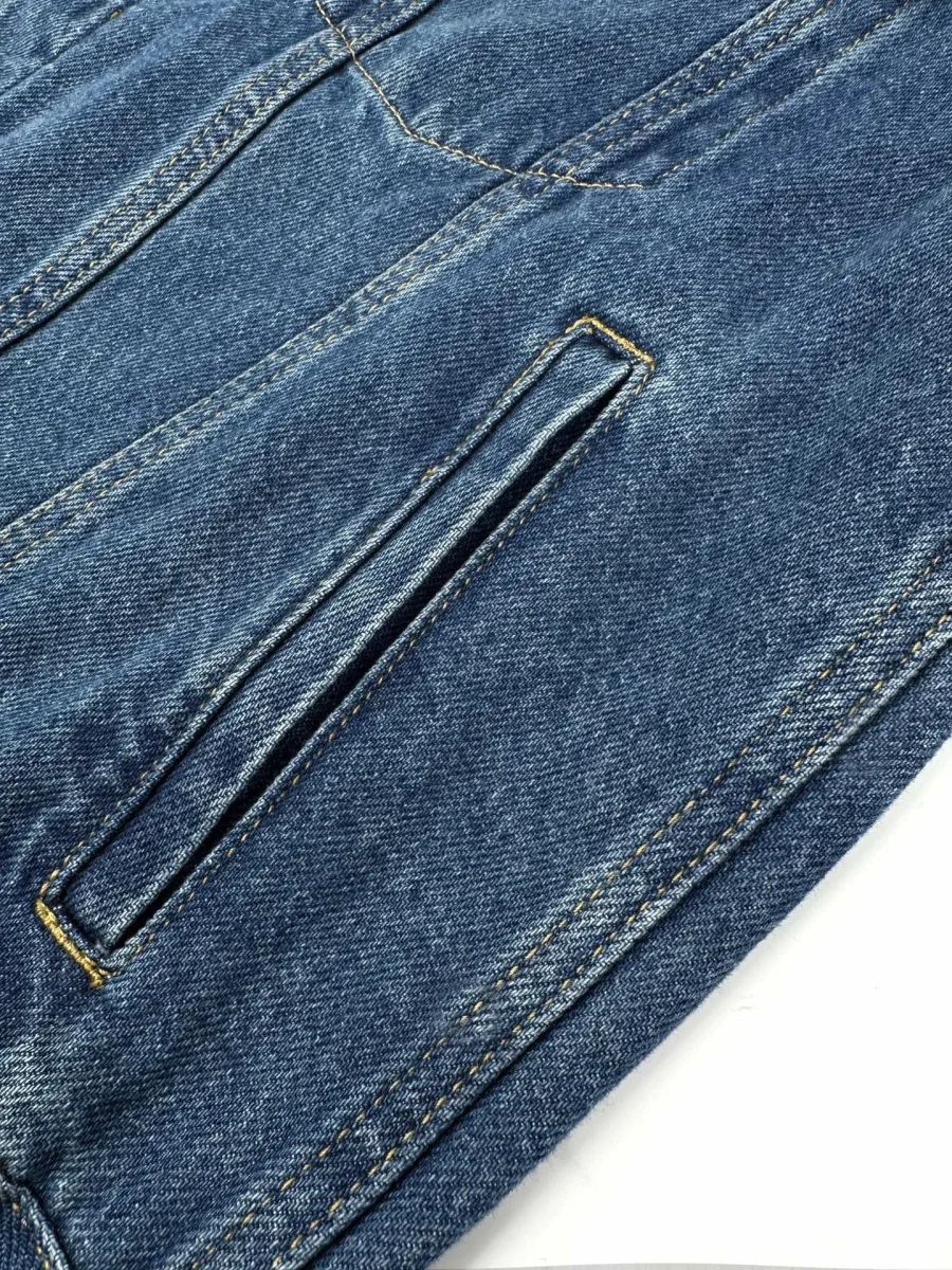 Woven Leather Denim Jacket - Medium Blue, photo 9