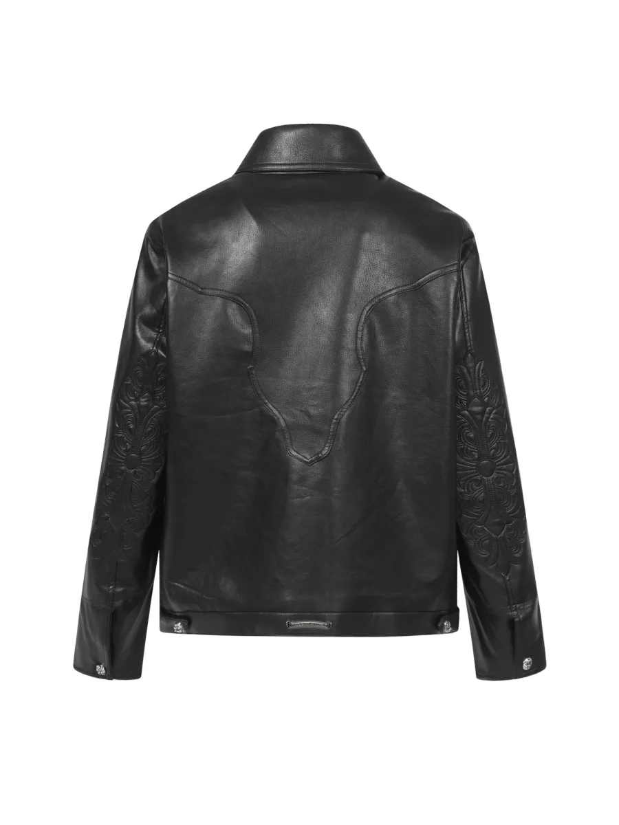 Leather Jacket with Embroidered Arms - Black, photo 2
