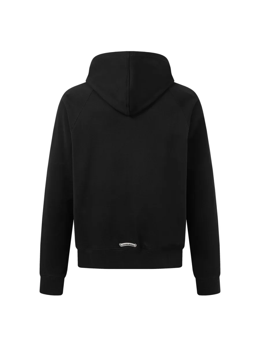Zip-Up Hoodie with Embroidered Cross - Black, photo 2