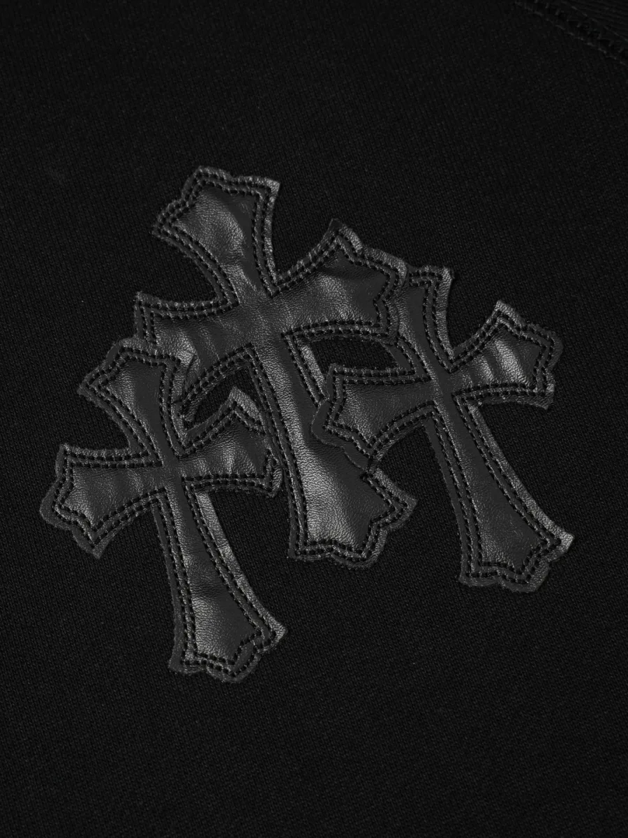 Zip-Up Hoodie with Embroidered Cross - Black, photo 4