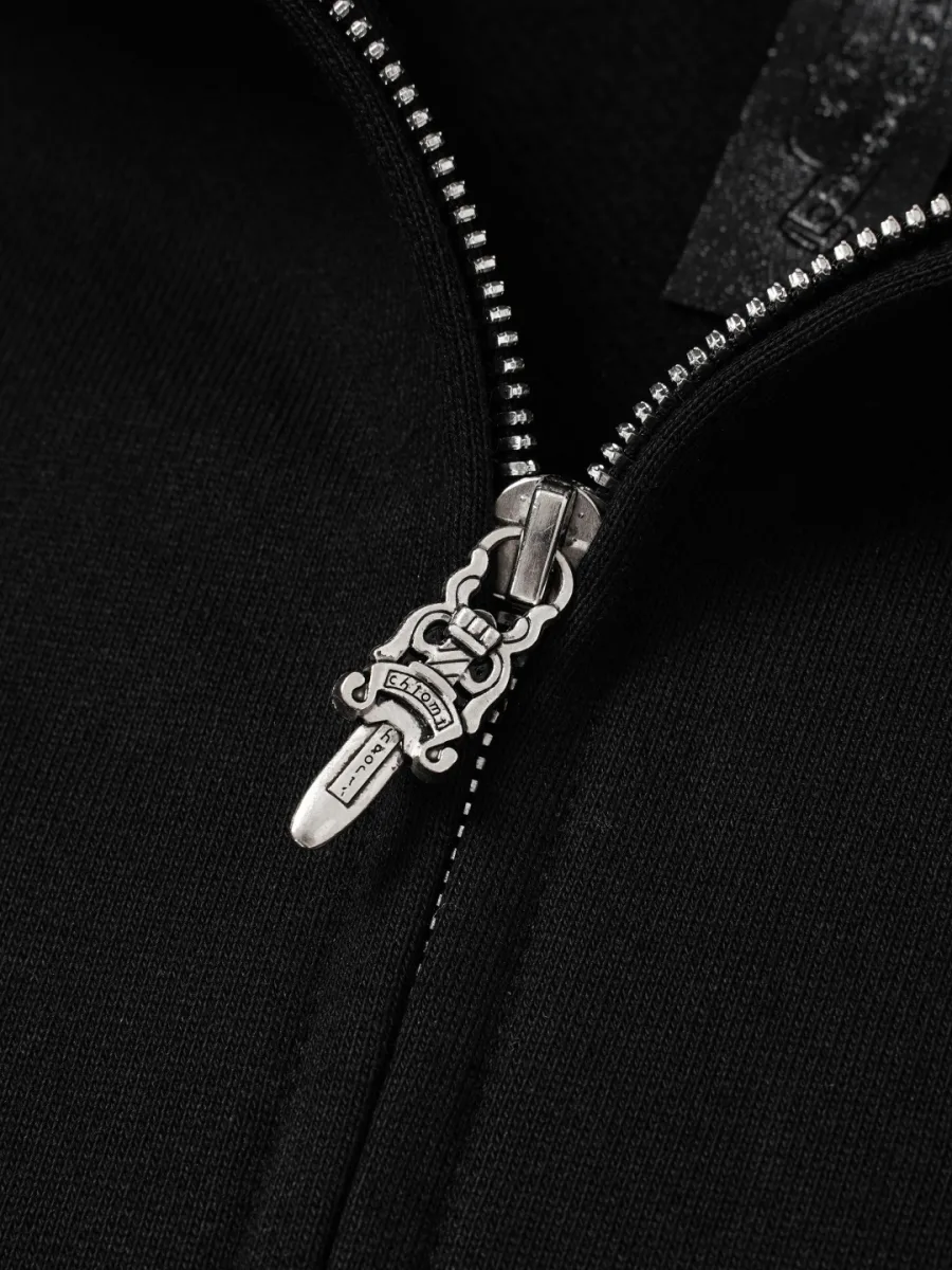 Zip-Up Hoodie with Embroidered Cross - Black, photo 5
