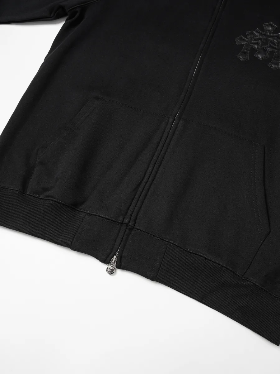 Zip-Up Hoodie with Embroidered Cross - Black, photo 7