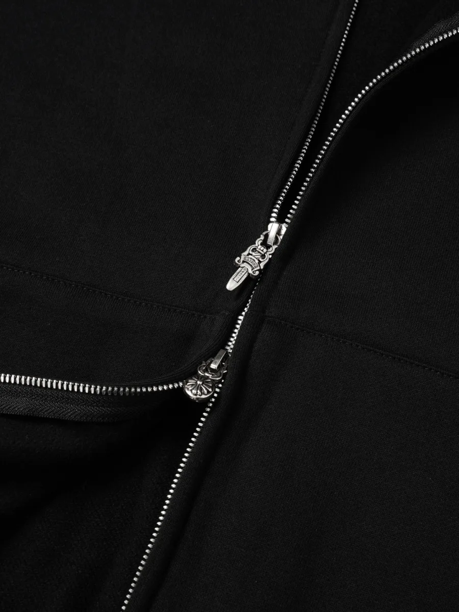 Zip-Up Hoodie with Embroidered Cross - Black, photo 8