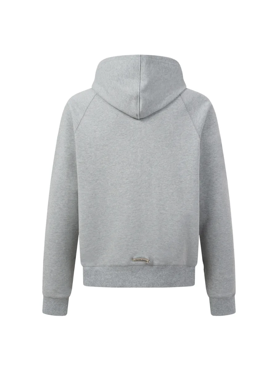Zip-Up Hoodie with Embroidered Cross - Grey, photo 2